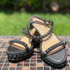 CHRISTIAN LOUBOUTIN Pyraclou 60 spike wedge sandals in black nappa leather